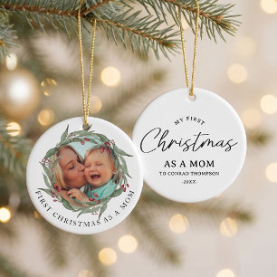 Erstes Weihnachten als Mama Baby-Foto-Weihnachtskr Keramik Ornament