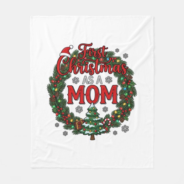 Erstes Weihnachten als Mama Kiefern-Kranz Baum Fleecedecke (Vorderseite)