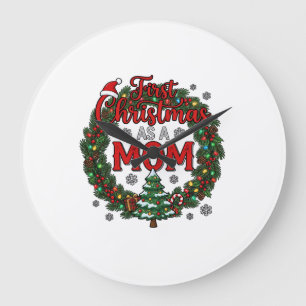 Erstes Weihnachten als Mama Kiefern-Kranz Baum Große Wanduhr