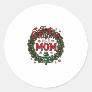 Erstes Weihnachten als Mama Kiefern Kranz Baum Runder Aufkleber