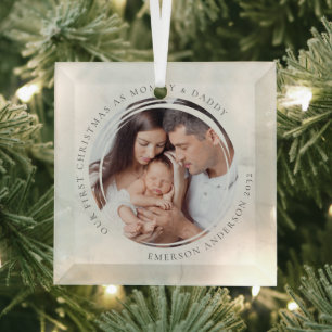Erstes Weihnachten als Mami und Daddy Marble Foto Ornament Aus Glas