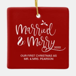 Erstes Weihnachten als Mr.and Frau Newlywed Foto Keramikornament