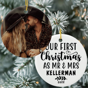 Erstes Weihnachten als Mr. und Mrs. Foto nach der  Keramik Ornament