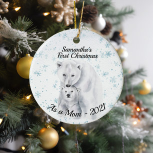 Erstes Weihnachten als Mutter Eisbär Baby  Keramik Ornament