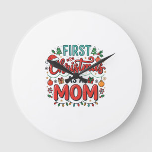 Erstes Weihnachten als Mutter-Feiertagsdesign Große Wanduhr