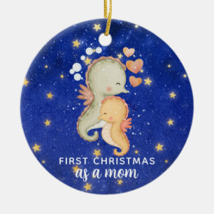 Erstes Weihnachten als Mutter-Seepferdchen Custom Keramik Ornament