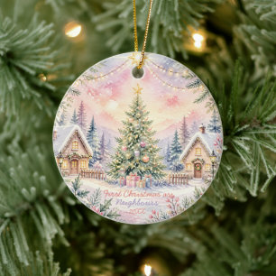 Erstes Weihnachten als Nachbarn Süße Illustration Keramik Ornament