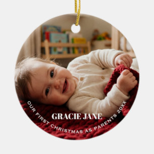 Erstes Weihnachten als neue Eltern Baby-Foto Keramik Ornament