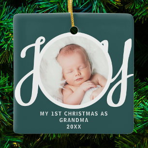 Erstes Weihnachten als Oma Foto-Andenken Grün Keramikornament