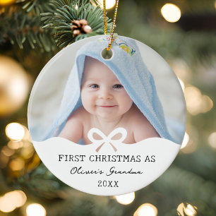 Erstes Weihnachten als Oma mit individuellem Foto Keramik Ornament