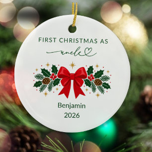 Erstes Weihnachten als Onkel mit rotem Band und St Keramik Ornament