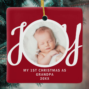 Erstes Weihnachten als Opa Foto-Andenken Rot Keramikornament