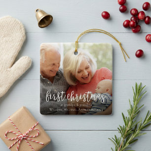 Erstes Weihnachten als Opa und Oma Baby-Foto Keramikornament
