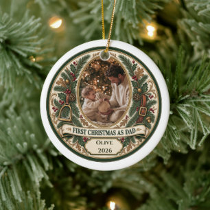 Erstes Weihnachten als Papa Personalisiertes Foto Keramik Ornament