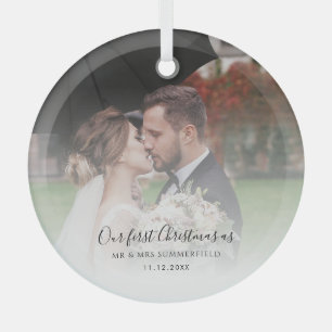 Erstes Weihnachten als verheiratetes Hochzeitsfoto Ornament Aus Glas