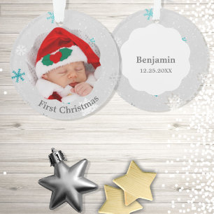 Erstes Weihnachten Baby Junge Blaue Schneeflocken Ornament