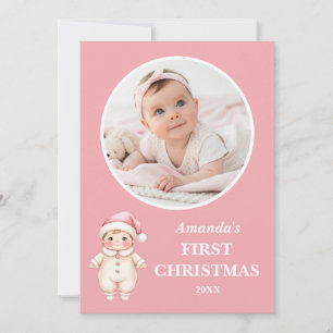 Erstes Weihnachten Baby Mädchen Rosa Santa Foto Karte
