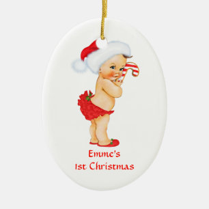 Erstes Weihnachten Baby Mädchen Rote Santa Mütze Keramikornament