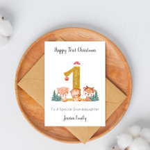 Erstes Weihnachten Baby Trio Waldtiere Karte