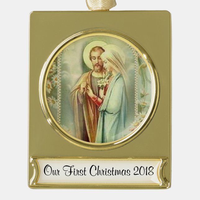 Erstes Weihnachten, das zusammen religiöse Braut Banner-Ornament Gold (Vorderseite)