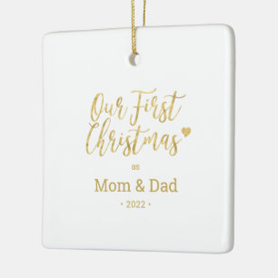 Erstes Weihnachten der Eltern Gold Mama & Papa Fam Keramikornament