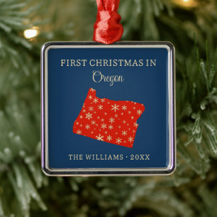 Erstes Weihnachten der Familie in Oregon, USA-Bund Ornament Aus Metall