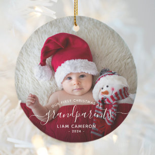 Erstes Weihnachten der Großeltern Foto Weiße Schri Keramik Ornament