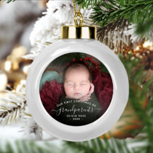 Erstes Weihnachten der Großeltern Foto White Schri Keramik Kugel-Ornament