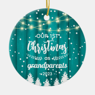 Erstes Weihnachten der Großeltern Teal Rustikales  Keramik Ornament