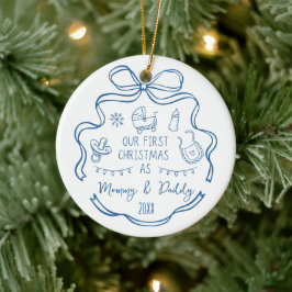 Erstes Weihnachten der neuen Eltern Skurrile blaue Keramik Ornament
