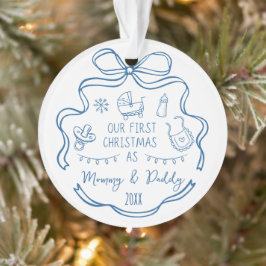 Erstes Weihnachten der neuen Eltern Skurrile blaue Ornament