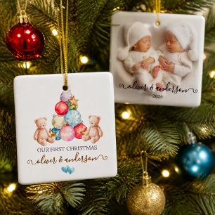 Erstes Weihnachten der Zwillinge, individuelles Fo Keramikornament