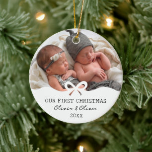 Erstes Weihnachten der Zwillinge Schleife Benutzer Keramik Ornament