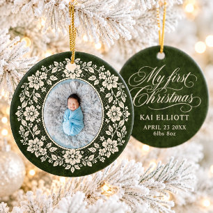 Erstes Weihnachten des Babys - Creme-Lace - Grün - Keramik Ornament