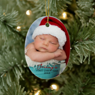 Erstes Weihnachten des Babys, doppelseitiges Foto- Keramik Ornament