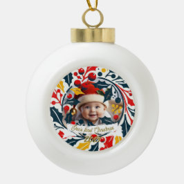 Erstes Weihnachten des Babys Dreifarbenkranz Keramik Kugel-Ornament