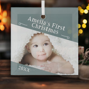 Erstes Weihnachten des Babys - einfaches Foto-Ande Ornament Aus Glas