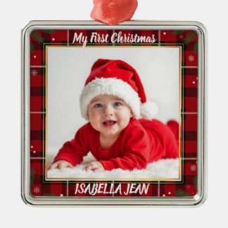 Erstes Weihnachten des Babys Elegant Chic Foto Ornament Aus Metall
