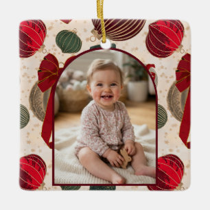 Erstes Weihnachten des Babys Eleganter Vintage-Rot Keramikornament
