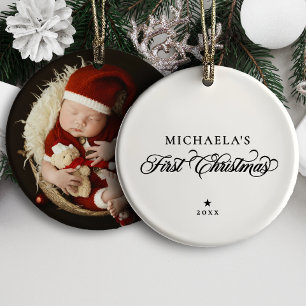 Erstes Weihnachten des Babys Elegantes Schriftfoto Keramik Ornament