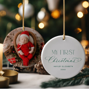 Erstes Weihnachten des Babys - grünes Fotogeschenk Keramik Ornament
