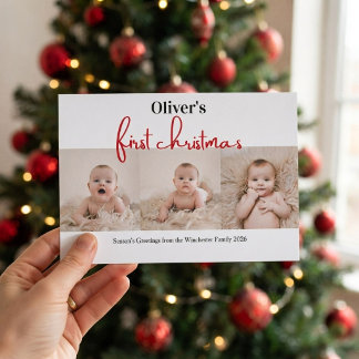 Erstes Weihnachten des Babys in Grün-Rot kariert 4 Einladung
