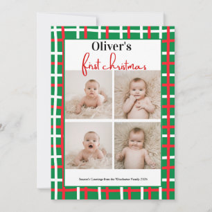 Erstes Weihnachten des Babys in Grün-Rot kariert 4 Einladung