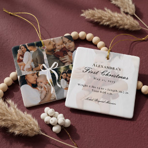 Erstes Weihnachten des Babys mit Schleife Foto Col Keramikornament