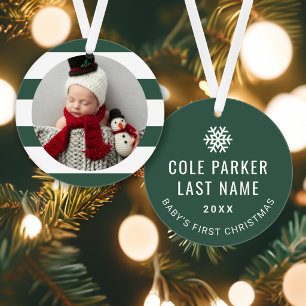 Erstes Weihnachten des Babys - moderne grüne Strei Ornament