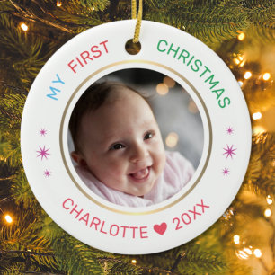Erstes Weihnachten des Babys modernes Foto Keramik Ornament