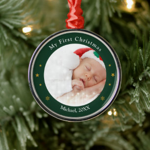 Erstes Weihnachten des Babys personalisierter Foto Ornament Aus Metall