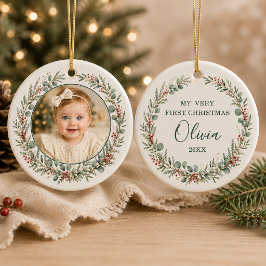 Erstes Weihnachten des Babys Personalisiertes Foto Keramik Ornament