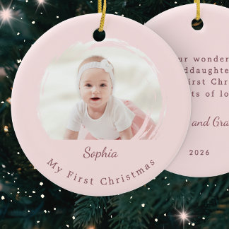Erstes Weihnachten des Babys Rosa Foto-Andenken Keramik Ornament