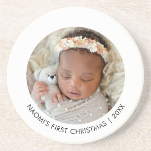 Erstes Weihnachten des Babys - Runde Foto-Feier Getränkeuntersetzer